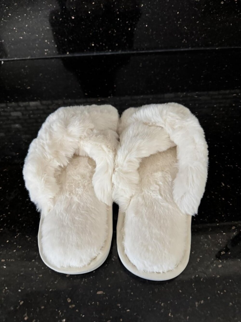 Women's Fuzzy Slippers White Cross Band Memory Foam Open Toe Comfy Soft House